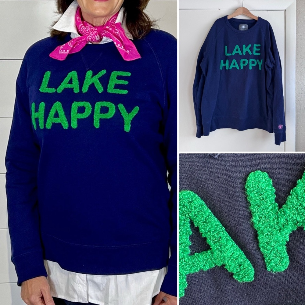 Lake Happy Crew Neck Sweatshirt Chenille TRUE NAVY